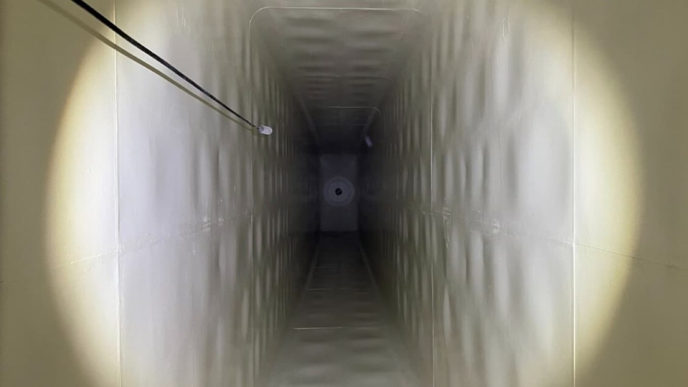 Interior of an evaporator vessel rebuilt and finished with a smooth hygienic lining