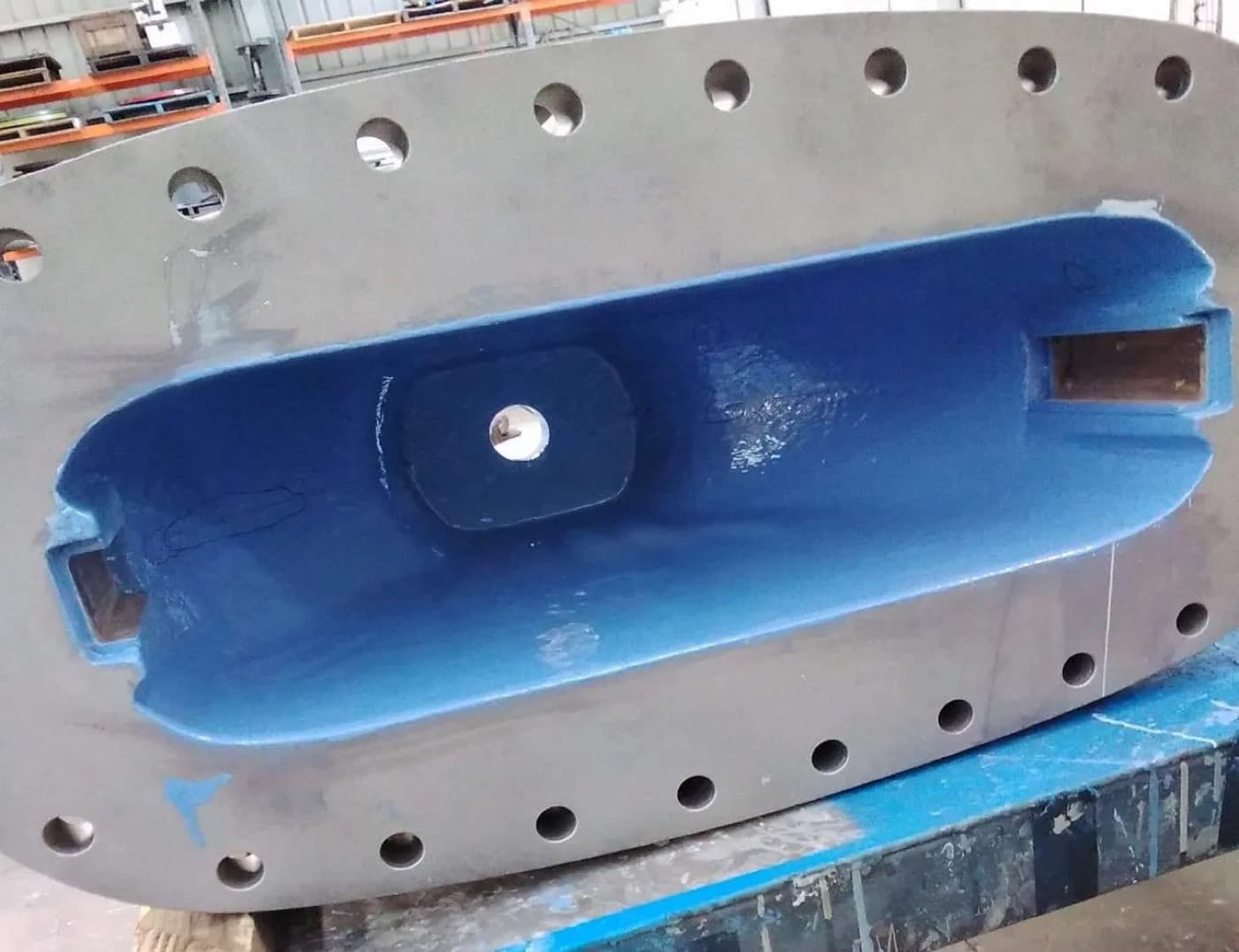 Acid-wetted casting restored and lined against chemical attack