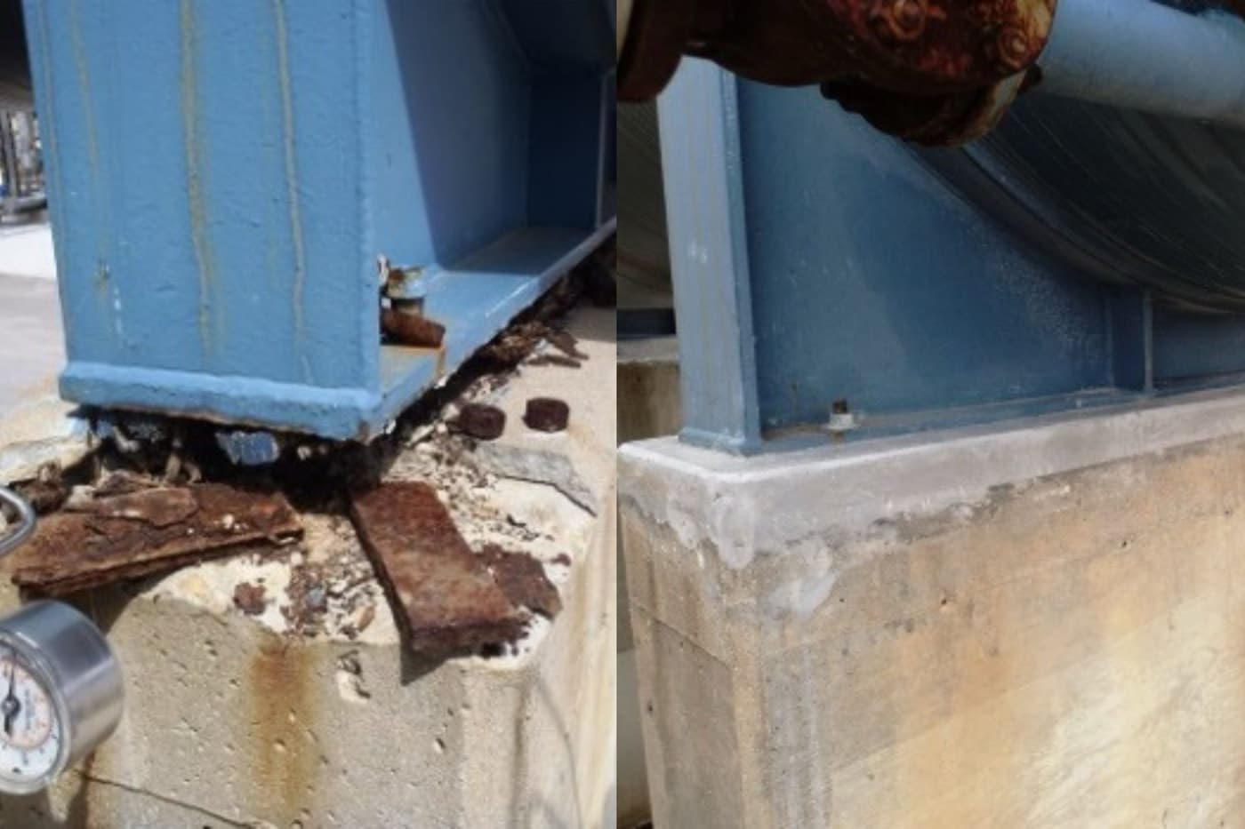Load-bearing seat and shim surface rebuilt under a baseplate