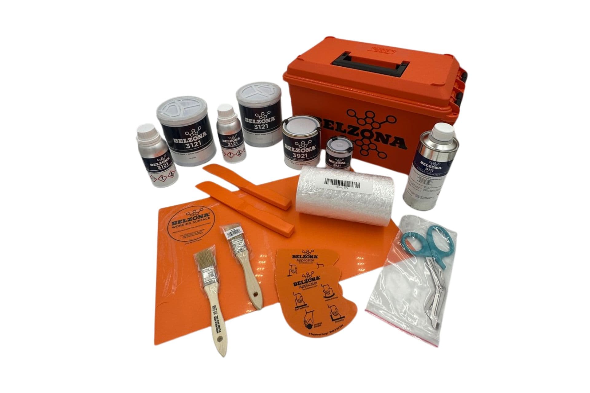 Belzona Emergency Duct Work Repair Kit Large — repair kit contents and lockable toolbox
